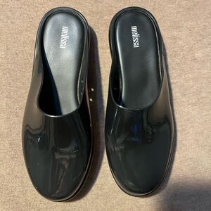 Melissa Black Gloss Slip-On Clog Mules